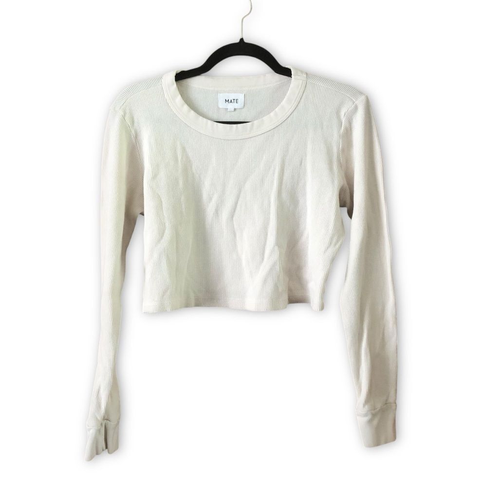Mate the Label Organic Cotton Thermal Long Sleeve Crop Top Size Large Neutral
